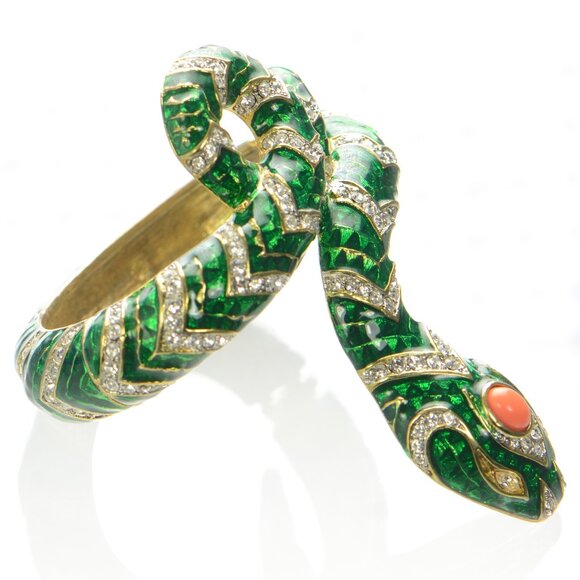 Vintage Kenneth Jay Lane KJL Enamel & Crystal Snake Bracelet - Picture 2 of 9